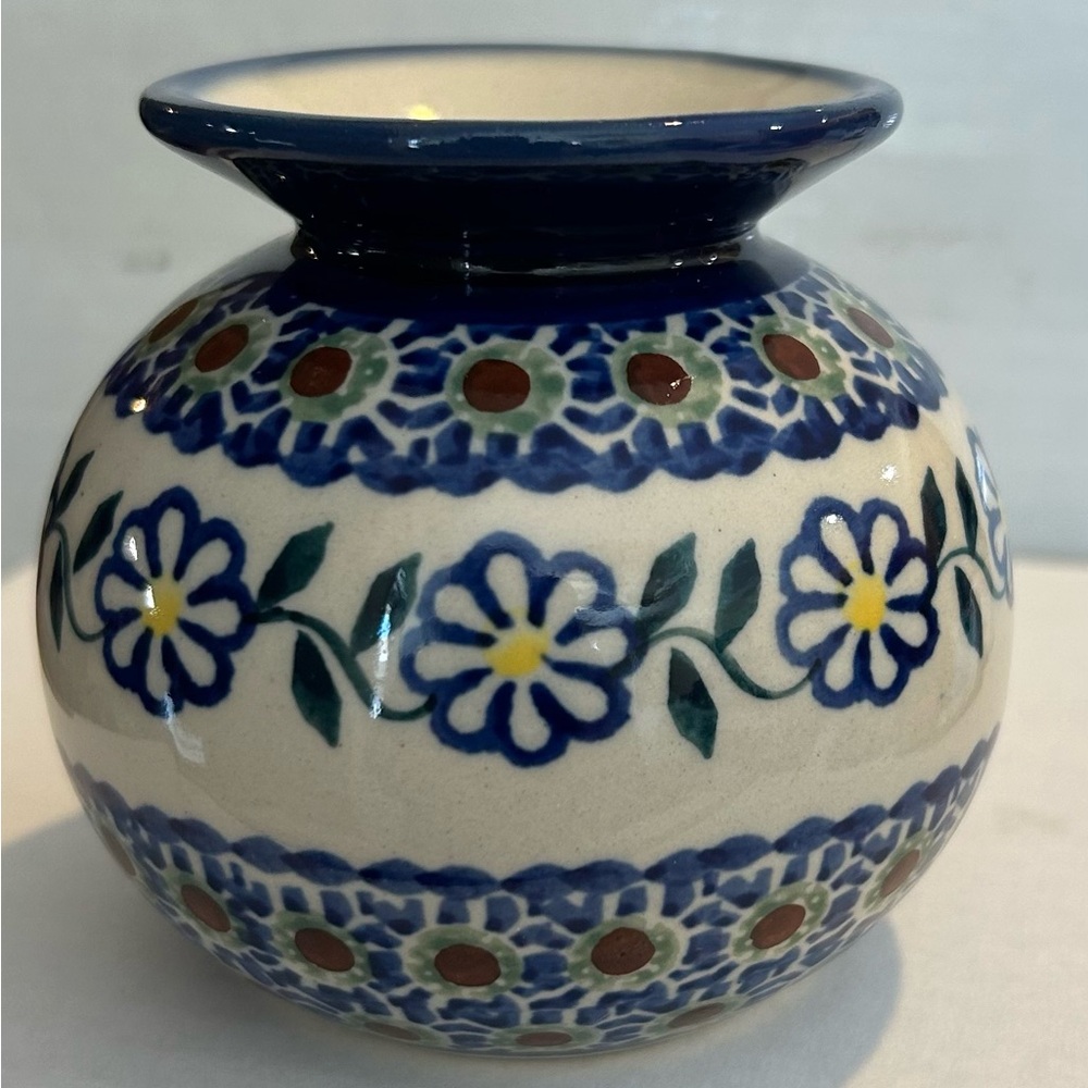 Manufaktura Polish Pottery Bud Vase Handmade 3.5” Tall Glossy Finish Signed EUC